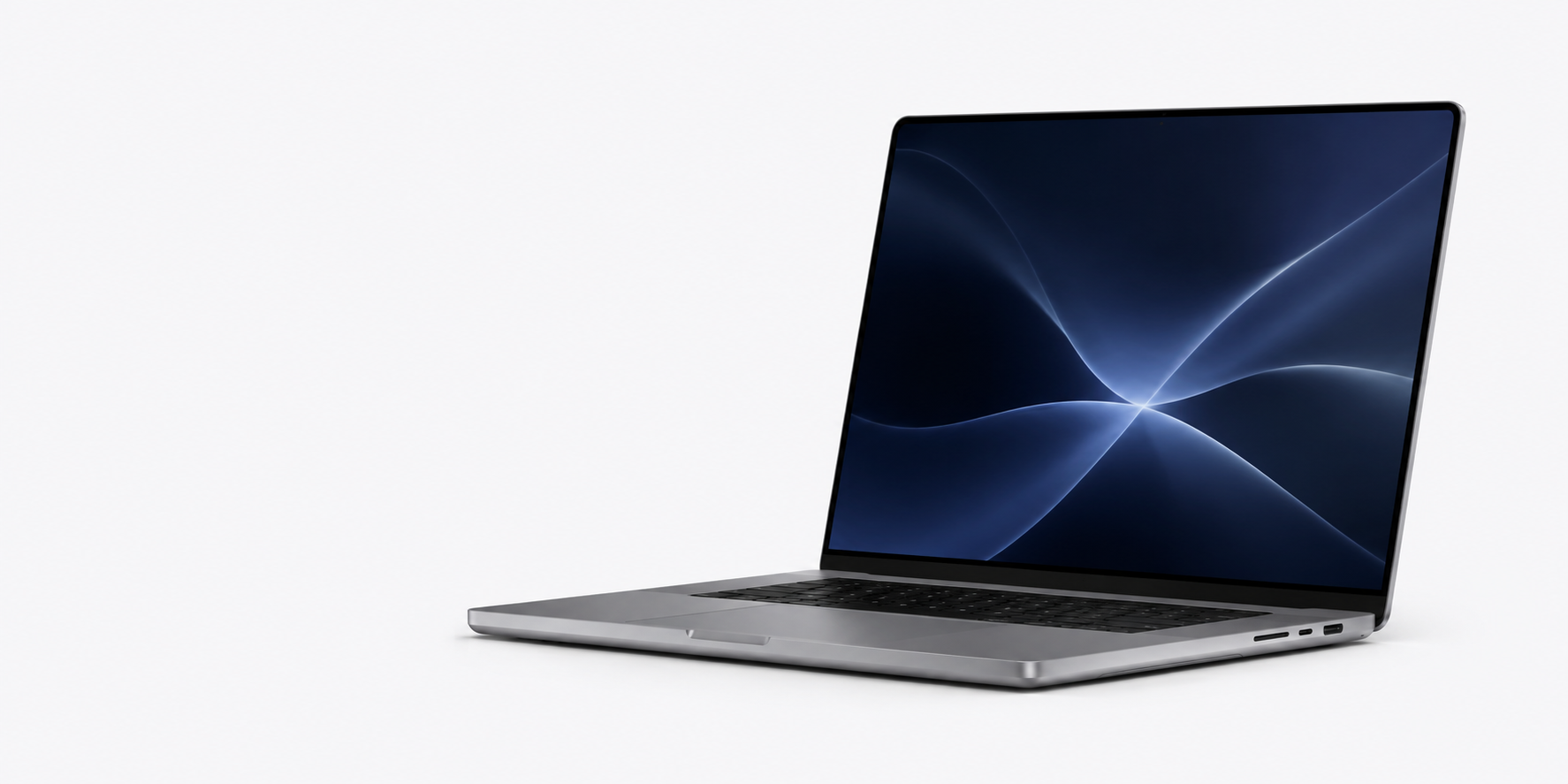 Nyitott Apple MacBook fekete-fehér stúdiókörnyezetben